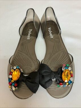 Black Jelly Bow Sandals with Gem Embellishments